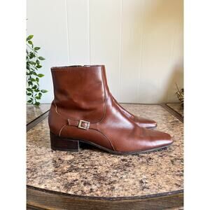 Talbots Brown‎ Leather Ankle Booties Boots 8B Zip UP Neutral Minimalist Capsule
